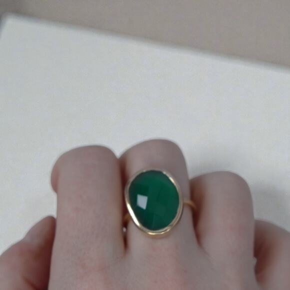 Vintage 925 Gold Plated Jadeite Ring Large Faceted Green Oval Stone sz 8.5 - Picture 7 of 9